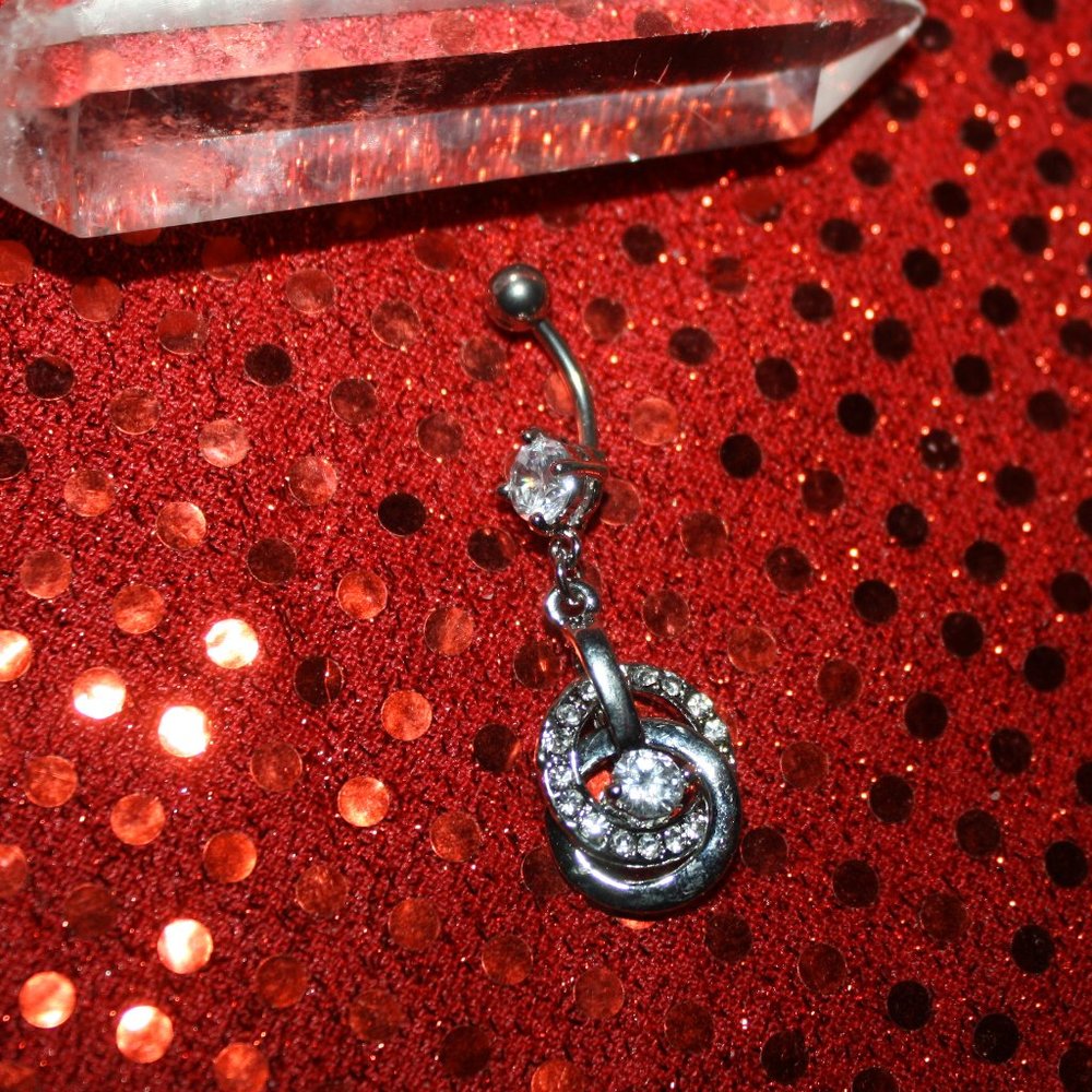 Stainless Steel Silver Crystal Belly Ring 14 Gauge